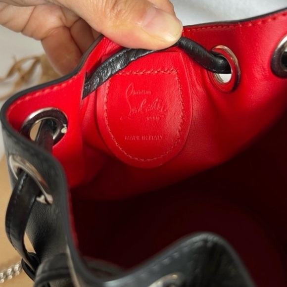 New Christian Louboutin Calfskin Sequin Marie Jane Bucket Bag In Black - Picture 13 of 13